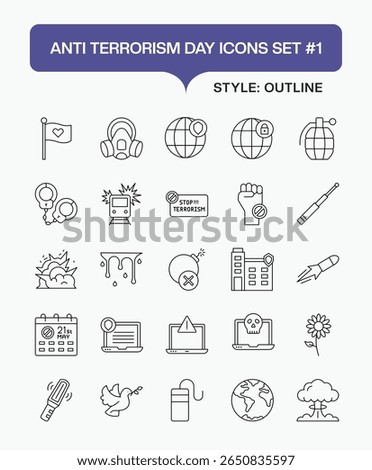 Vigilance and Peace Anti-Terrorism Outline Vector Icons