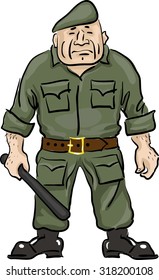 Vigilant guard guarding important object. Hand drawn artwork.  
Vector illustration on white background.  
 