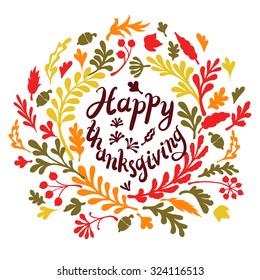 Vignette of autumn leaves . Autumn, leaves, includes text Happy thanksgiving Vector illustration