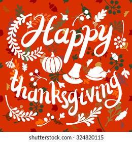 Vignette of autumn leaves . Autumn, leaves, includes text Happy thanksgiving Vector illustration