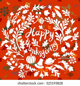 Vignette of autumn leaves . Autumn, leaves, includes text Happy thanksgiving Vector illustration