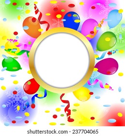 vignette with balloons on a bright christmas background, vector  illustration