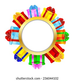 vignette with bright varicoloured gift boxes,  vector  illustration