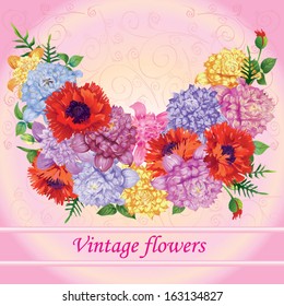 vignette from the chaplet of tender clematises and red Chinese poppies