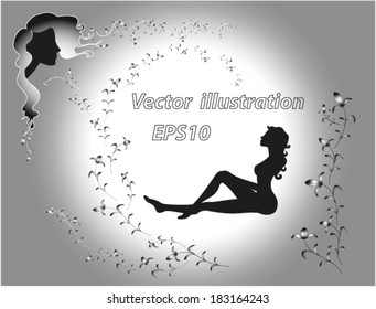 Vignette depicting a girl and creepers in the form of silhouettes 2. EPS10