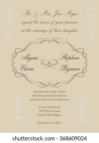 Vignette frame on a cream background for a formal wedding invitation. 
