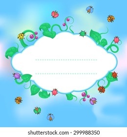 Vignette with natural elements and beetles / Vignette in the blue background with natural elements and small beetles