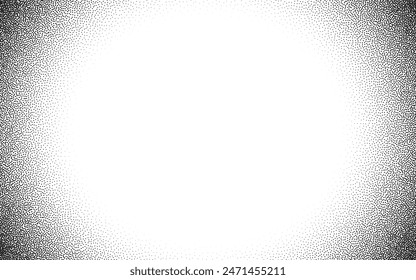 Vignette overlay black noise stipple dots halftone background, Circular gradation with grainy texture pattern