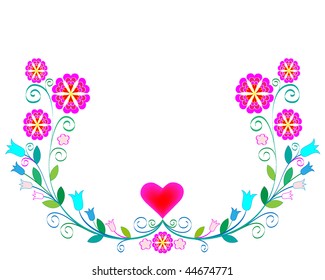 Vignette, pattern, flower ornament with a heart for congratulation and card