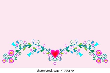 Vignette, pattern, flower ornament with a red heart
