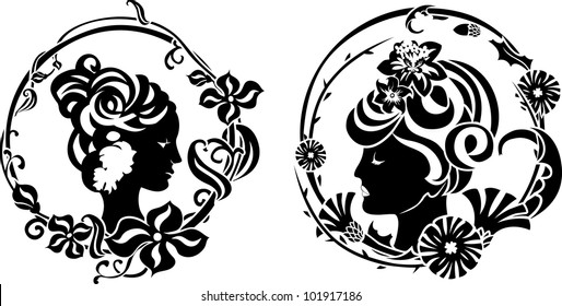 Vignette retro female profile second variant