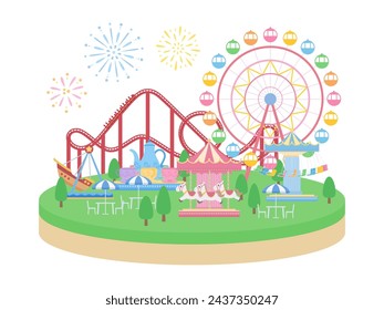 Vignette style_Cute Freizeitpark Insel_Illustration Material