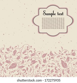 vignette for text or postcard in pink and beige colours with floral ornament. 