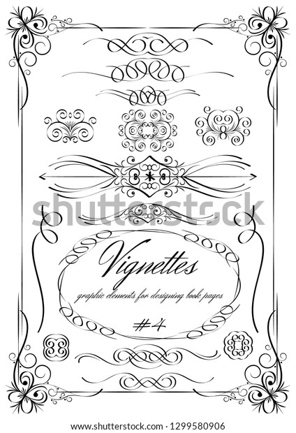Vignettes. Set of graphic elements for\
designing book pages. Vector\
illustration