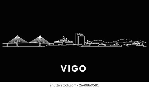 Vigo Skyline Vector with Spain, and Cityscape Silhouette.