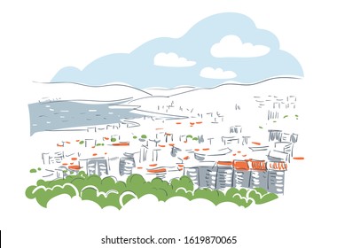 Vigo Spain Europe vector sketch city illustration line art