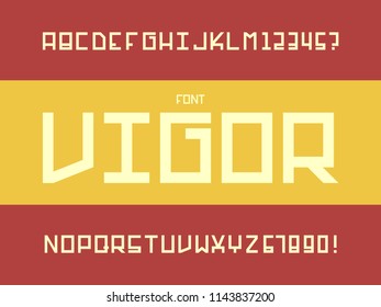 Vigor font. Vector alphabet letters and numbers. Typeface design. 

