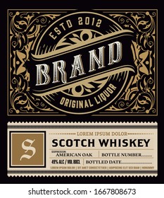 Viintage Label Design. Ornate Logo Template For Tequila, Whiskey, Spirituous Drinks Label.