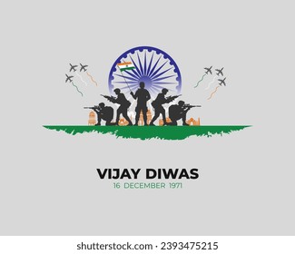 Vijay Diwas. Día de la Victoria. 16 de diciembre de 1971. Concepto de vacaciones. Plantilla para fondo con banner, afiche y tarjeta. Ilustración vectorial.