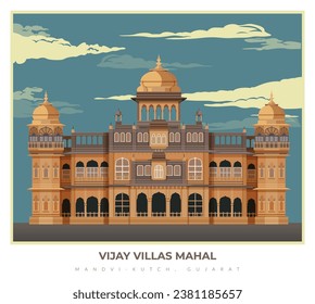 Vijaya Vilas Mahal en Mandvi - Kutch, Gujrat - Ilustración de acciones como archivo EPS 10