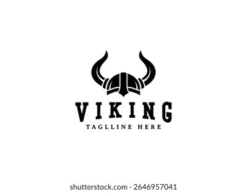 Logotipo da Viking e âncora. Símbolo dos marinheiros escandinavos. Design guerreiro nórdico. Símbolo de Norseman com chifres. Ícone de cabeça de homem bárbaro com capacete de chifre e barba.