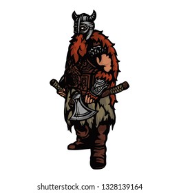 viking army with ax and helmet and ready to war