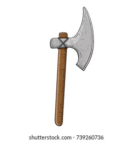 Viking axe. Colored hand drawn sketch. Vector illustration isolated on white background