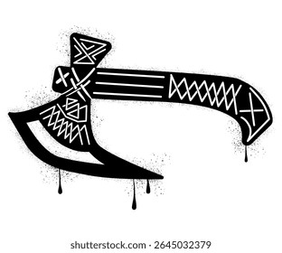 Viking axe graffiti with black spray paint