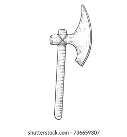 Viking axe. Hand drawn sketch. Vector illustration isolated on white background
