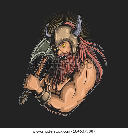 viking with axe illustration vector graphic