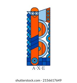 Taxo viking, blindaje y correa. Emblema de batalla de fantasía del norte. Paleta plana de color naranja azul
