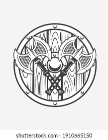 Viking axe and shield logo trendy design. Viking trendy Tattoo design.