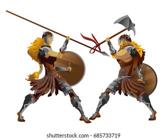 viking barbarian attack man and female