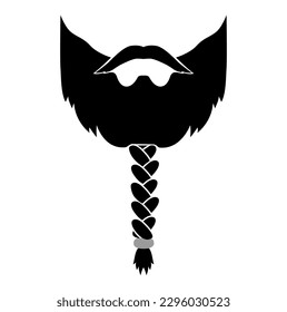 Viking Beard men braided or styled with beads illustration Facial hair mustache. Vector black male Fashion template flat barber collection set. Stylish hairstyle isolated outline on white background.