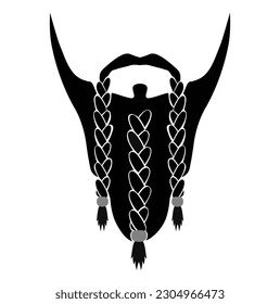 Viking Beard men braided or styled with beads illustration Facial hair mustache. Vector black male Fashion template flat barber collection set. Stylish hairstyle isolated outline on white background.