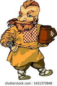 Viking with a beer mug. Cartoon. Vector illustration
