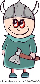 Viking with big ax, illustration, vector on white background