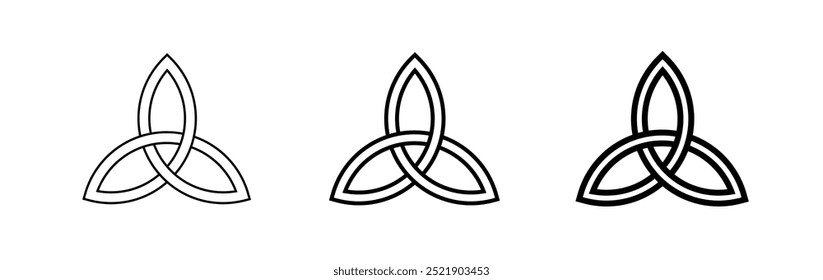 Triquetra negro vikingo. Antiguo nudo celta. Símbolo religioso pagano. Trébol geométrico simétrico.