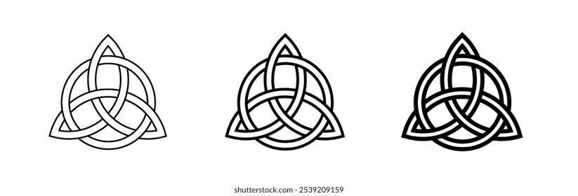 Triquetra negro vikingo.  Nudo celta interminable. Símbolo religioso pagano. Trébol geométrico simétrico. 