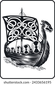 Viking boat hand drawn vector illustration