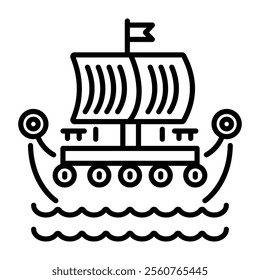 Viking boat icon in linear style 