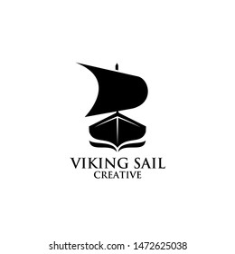 viking boat ship black logo icon design vector illustration