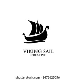 viking boat ship black logo icon design vector illustration