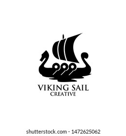 viking boat ship black logo icon design vector illustration