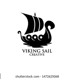 viking boat ship black logo icon design vector illustration