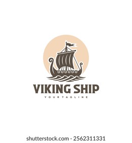 viking boat ship logo icon design vector illustration