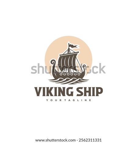 viking boat ship logo icon design vector illustration