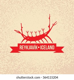 Viking boat. The symbol of  Reykjavik, Iceland. Vector silhouette. Icon for travel agency. 