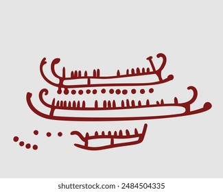 Viking boats and circles Bronze Age petroglyphs from Sweden, Jörlov rock art, Vector illustration isolated, Small strokes in the rowing ship symbolise the crew members