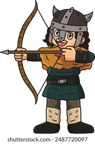 Viking with a Bow and Arrow Cartoon Clipart 